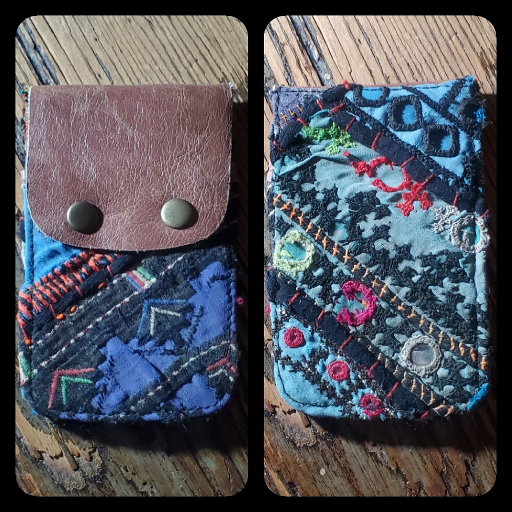 🍳🧠 Free People Boho Embroidered Repurposed vtg banjara hippie Wallet card case